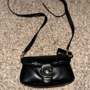 Coach Black Leather Crossbody Bag with Gold Accents Mini Pillow Tabby